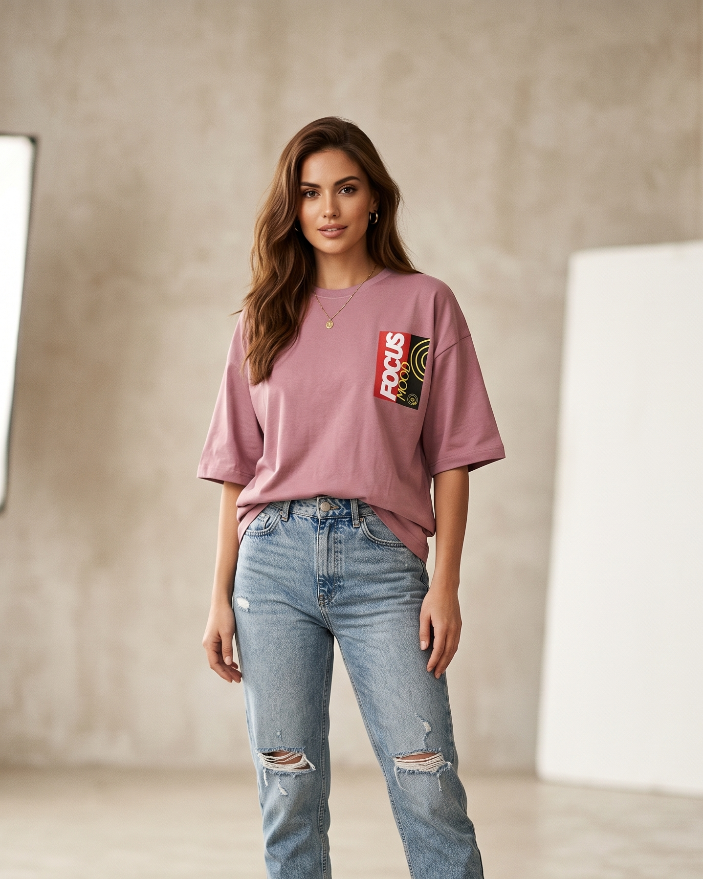 Focus Mood Pocket Print Unisex Oversized T-Shirt - Image 2