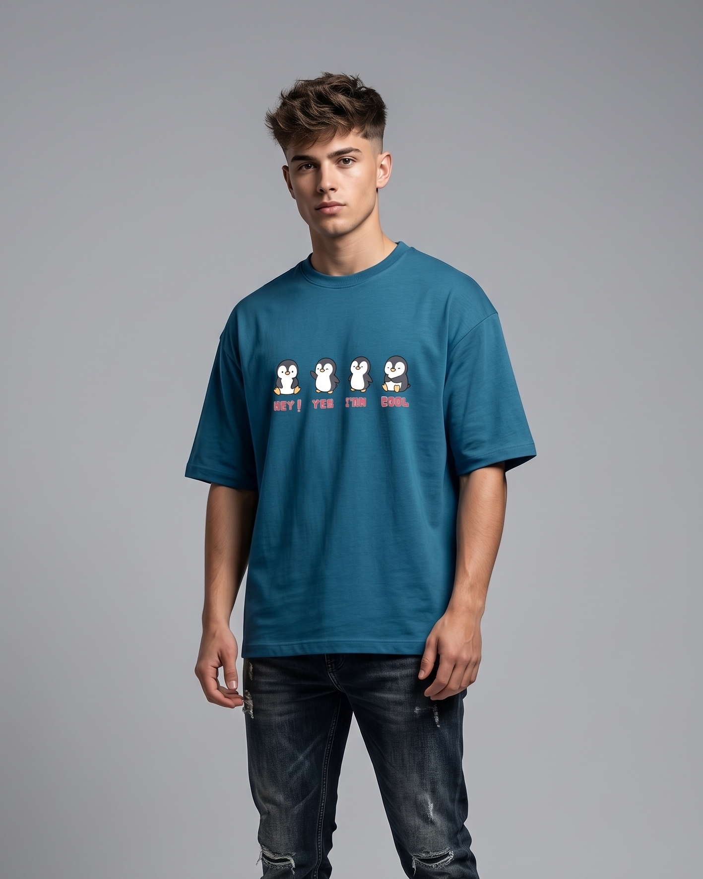 penguin print oversized t-shirt