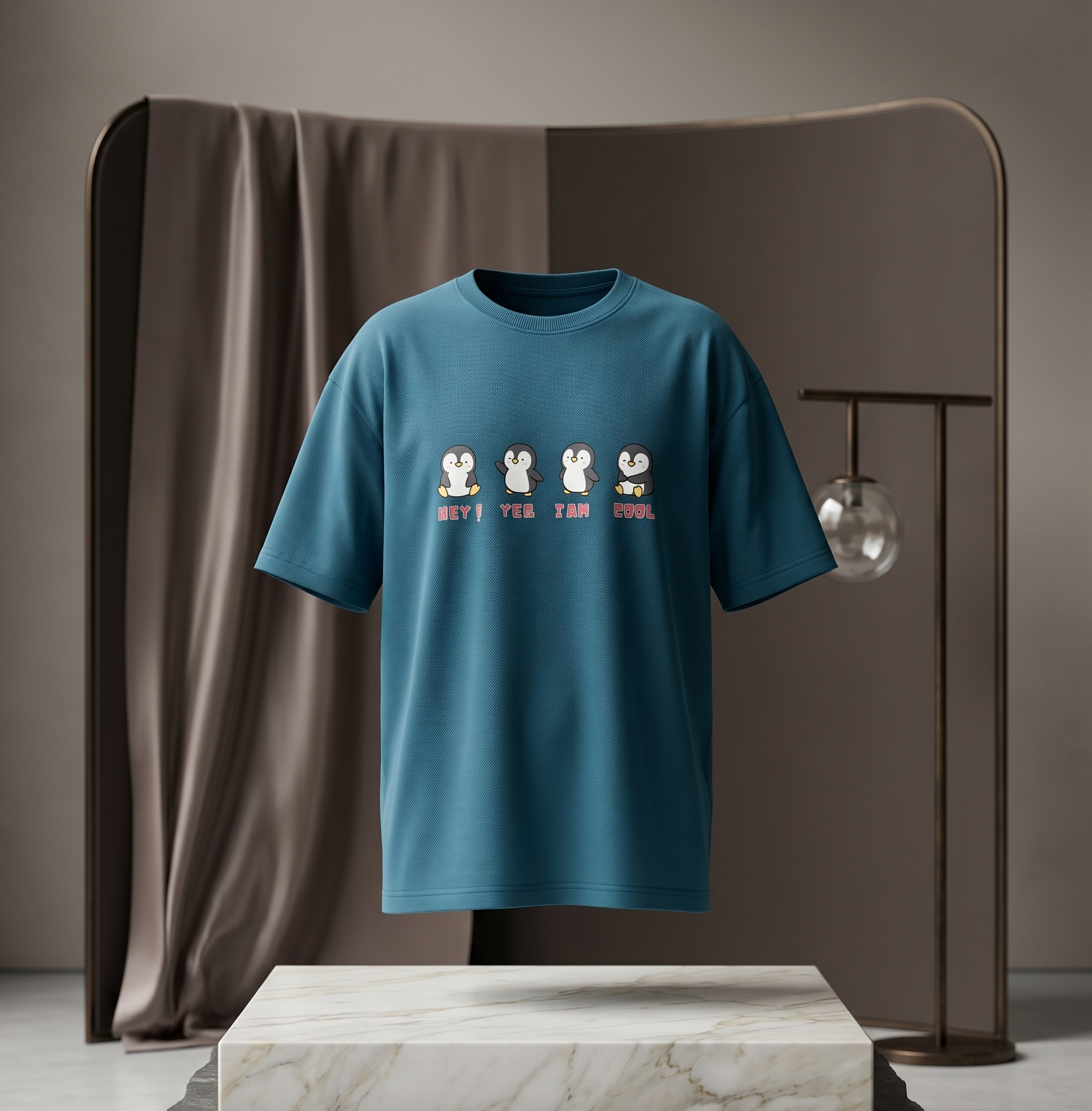 Penguin Print Peacock Oversized T-Shirt - Image 3