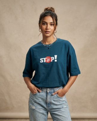 Stop Text Print Peacock Color Oversized Unisex T-Shirt