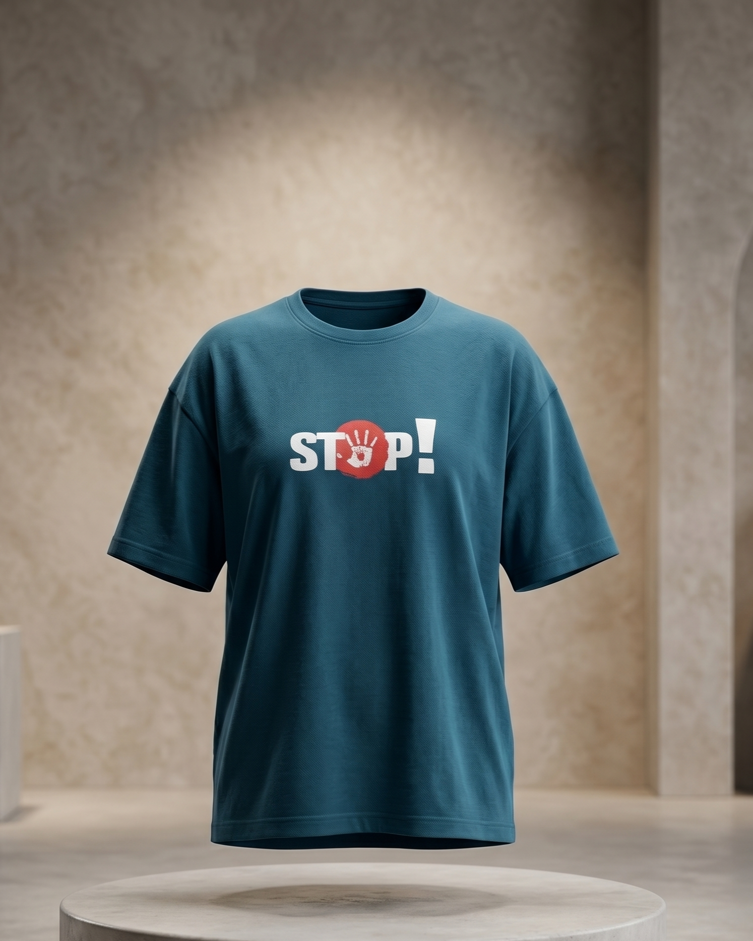 Stop Text Print Peacock Color Oversized Unisex T-Shirt - Image 3