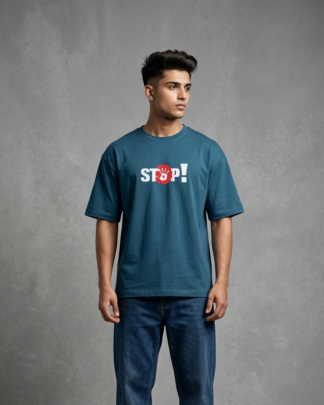 Stop Text Print Peacock Color Oversized Unisex T-Shirt