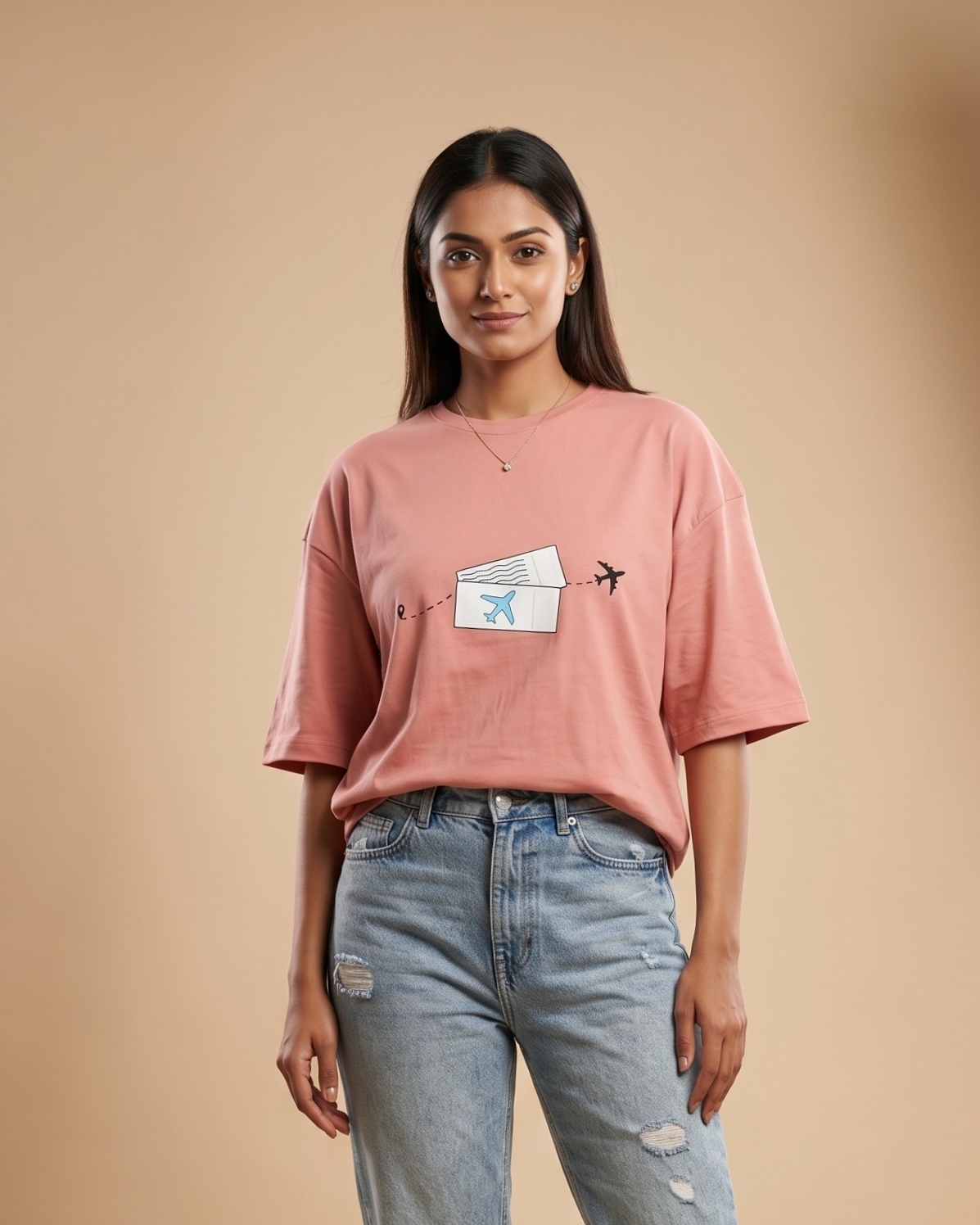 Wanderlust Air Mail Graphic Unisex Oversized T-Shirt – Onion - Image 2
