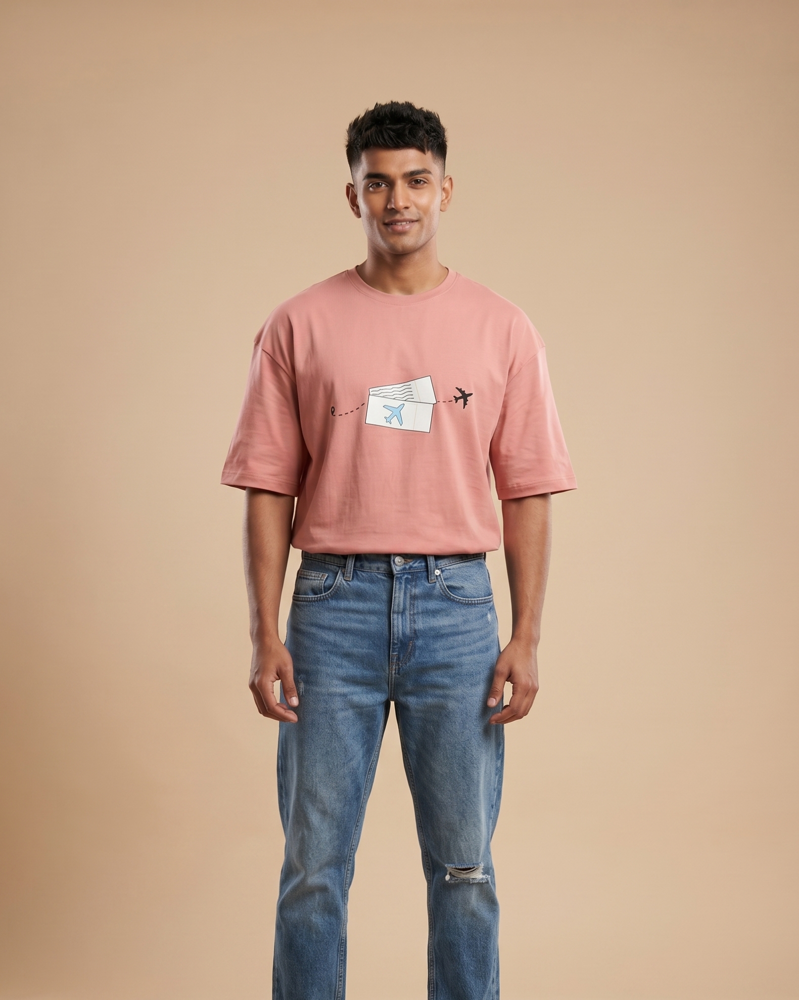 Wanderlust Air Mail Graphic Dusty Pink Oversized T-Shirt by Oyewear