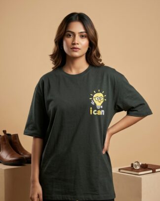 I Can Graphic Olive Green Oversized T-Shirt by Oyewear