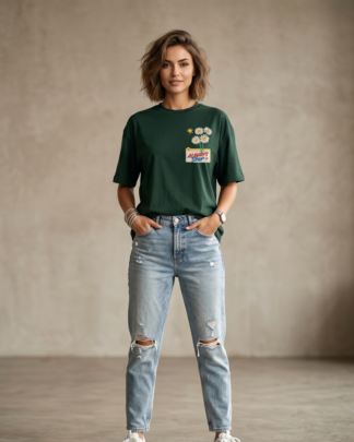 Green oversized t-shirt with Always Star floral graphic print made from premium 240 GSM cotton