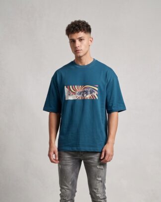 Retro Classic Car Graphic Unisex Oversized T-Shirt – Peacock Blue