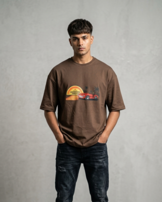 Vintage Drive Oversized T-Shirt – Brown | 240 GSM