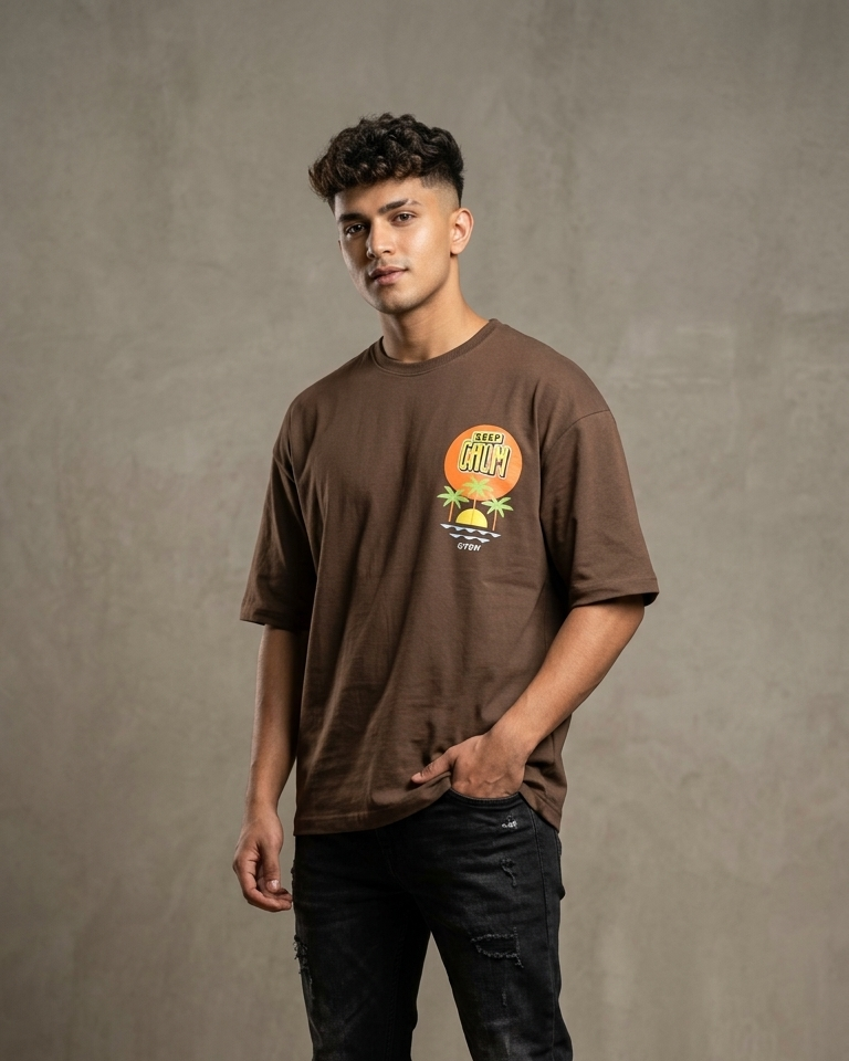 Keep Calm Aesthetic Brown Boxy Unisex Oversized T-Shirt - Image 5
