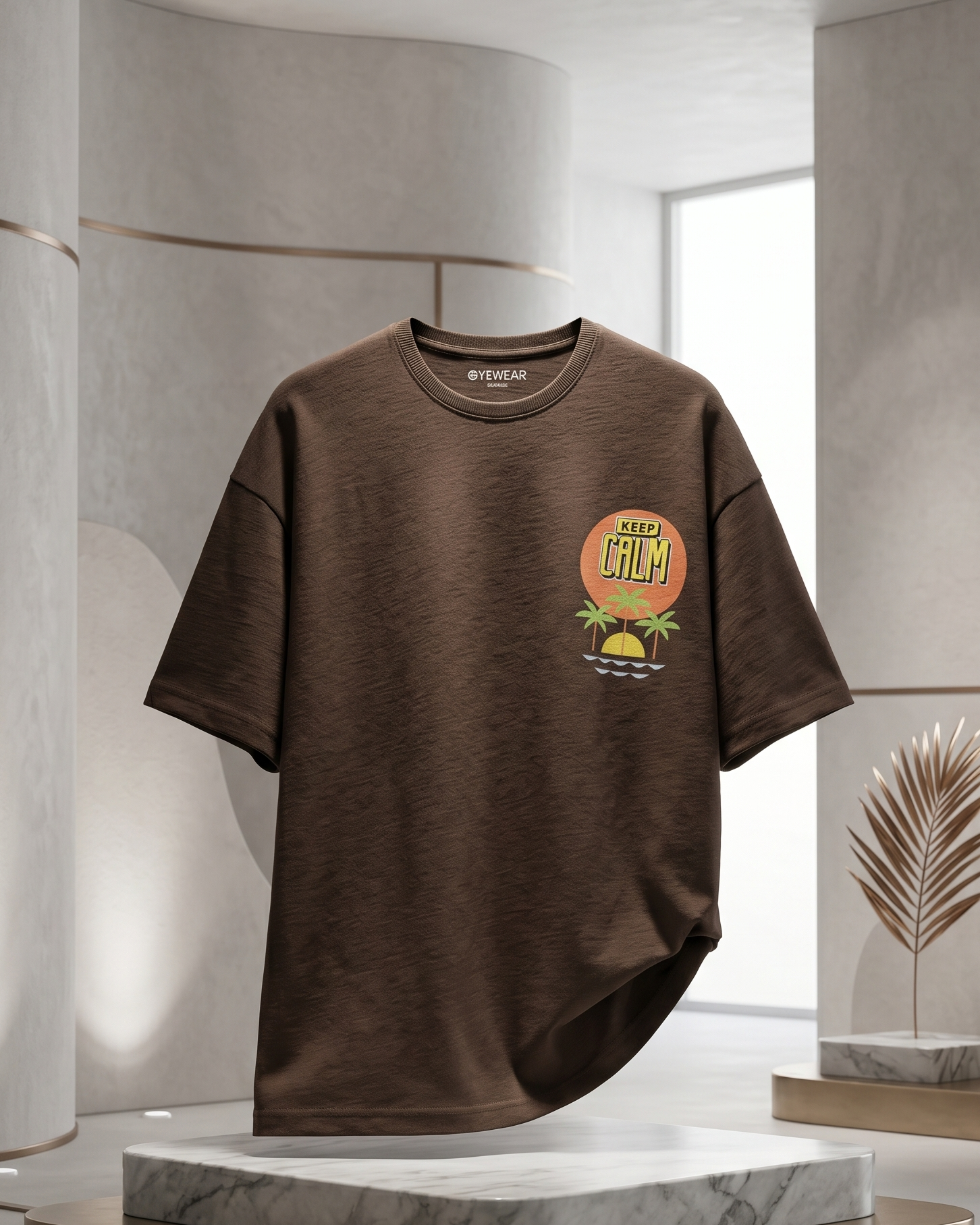 Keep Calm Aesthetic Brown Boxy Unisex Oversized T-Shirt - Image 3