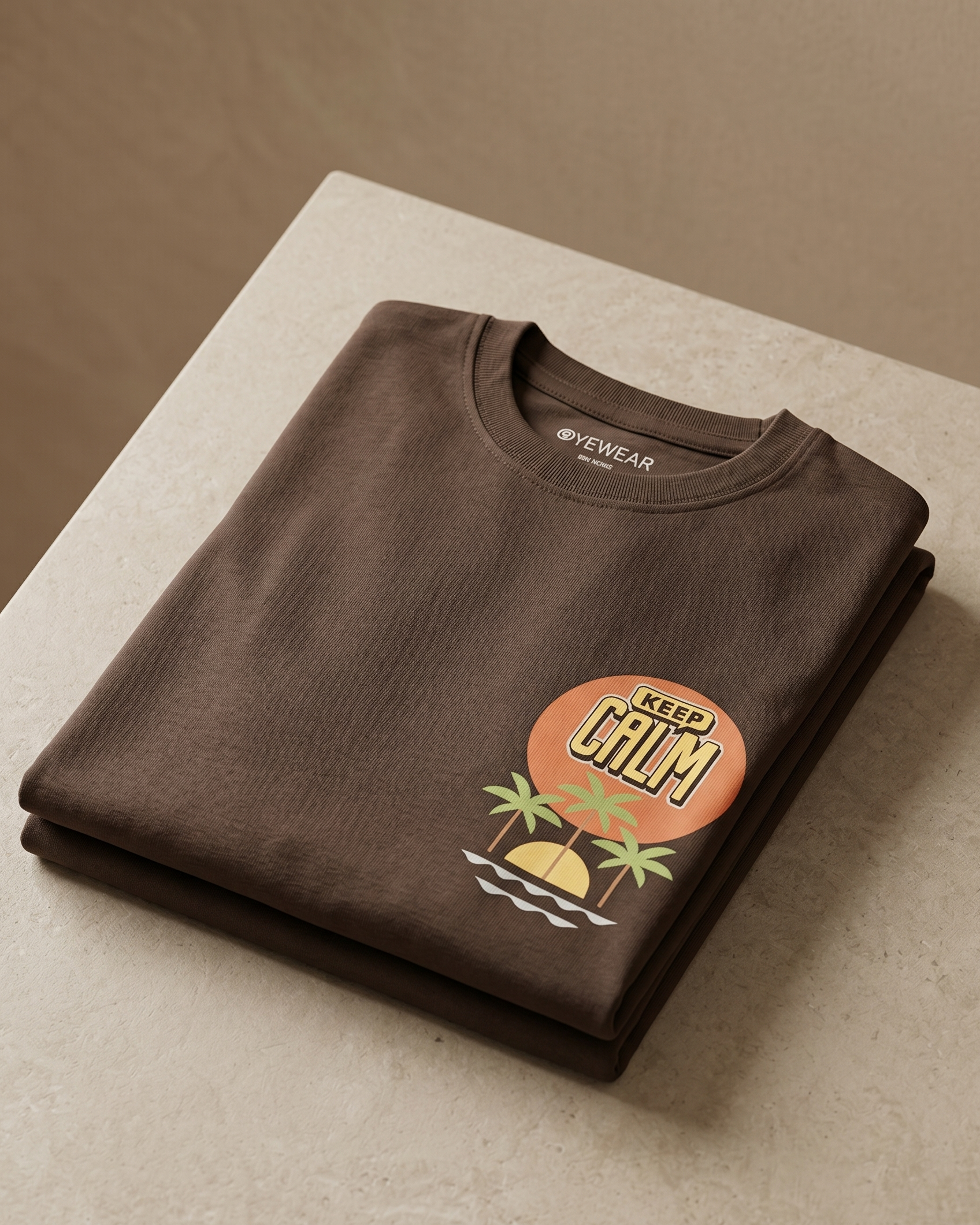 Keep Calm Aesthetic Brown Boxy Unisex Oversized T-Shirt - Image 2
