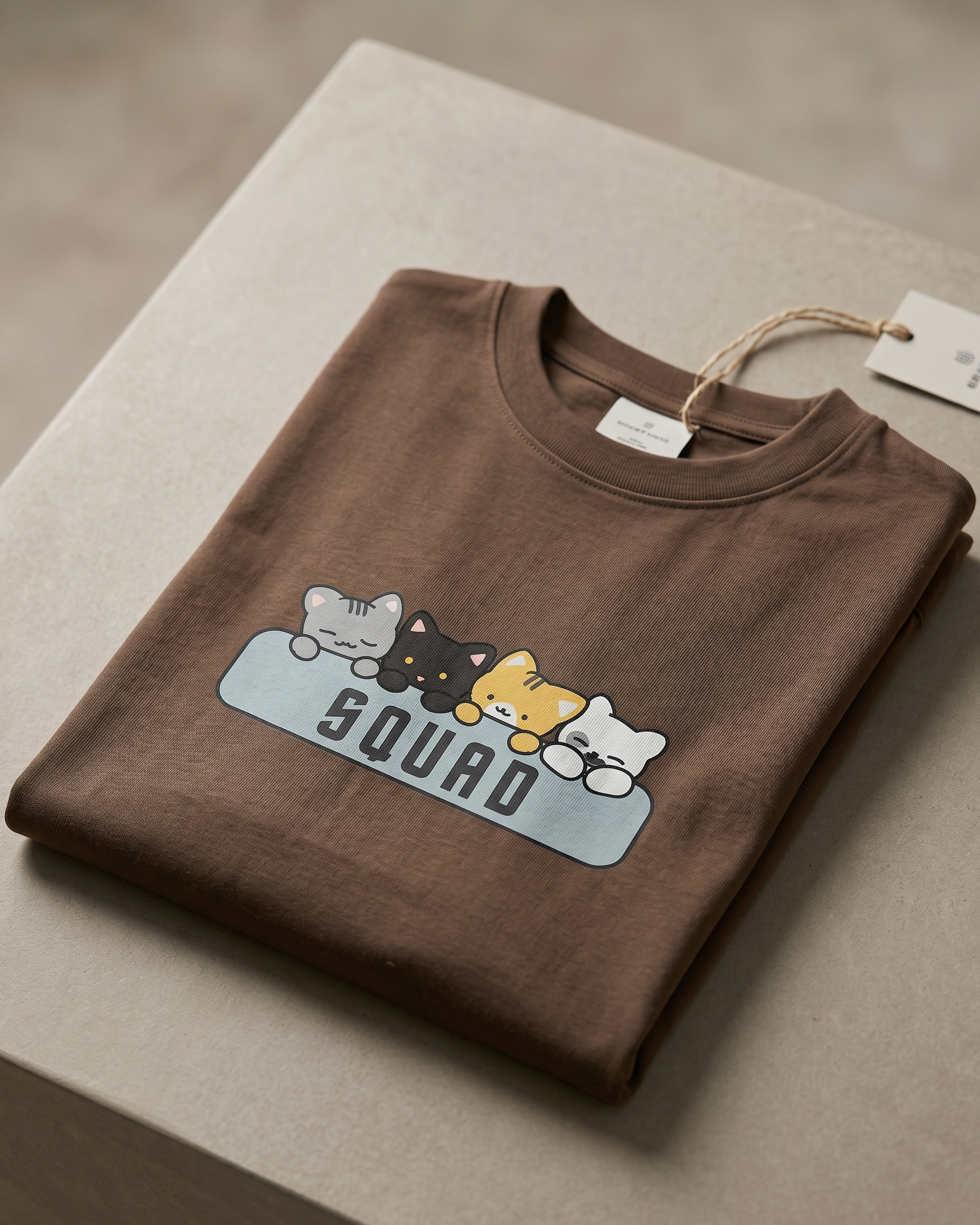 Squad Cat Print Brown Oversized Unisex T-Shirt - Image 2