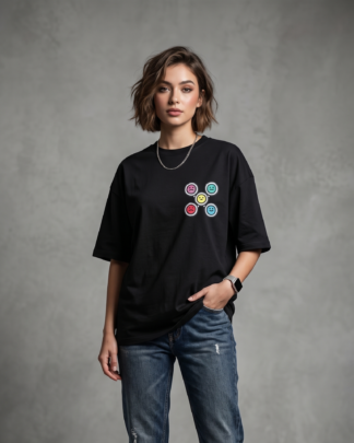 Mood Faces Graphic Black Oversized Unisex T-Shirt