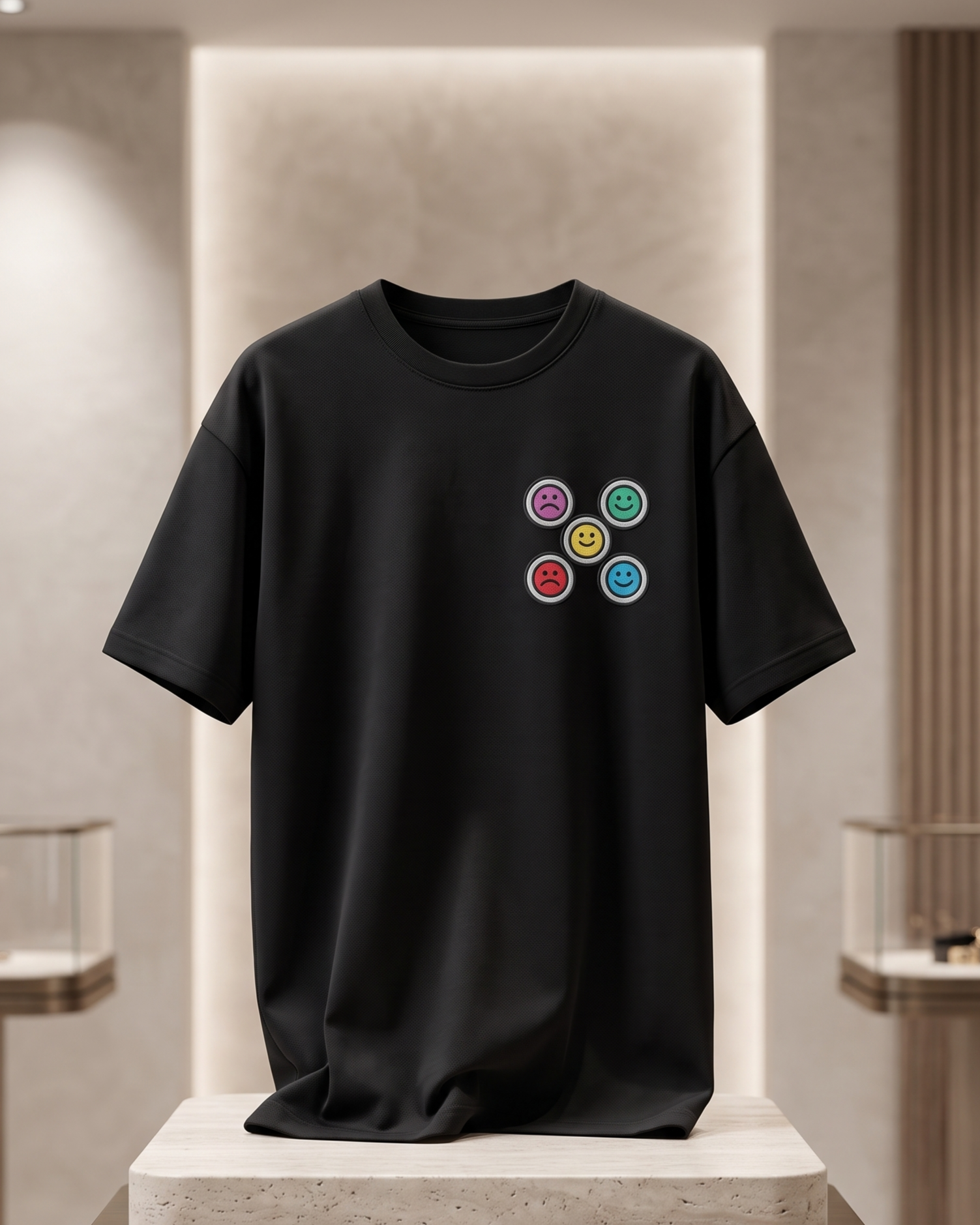Mood Faces Graphic Black Oversized Unisex T-Shirt | 240 GSM Cotton - Image 3