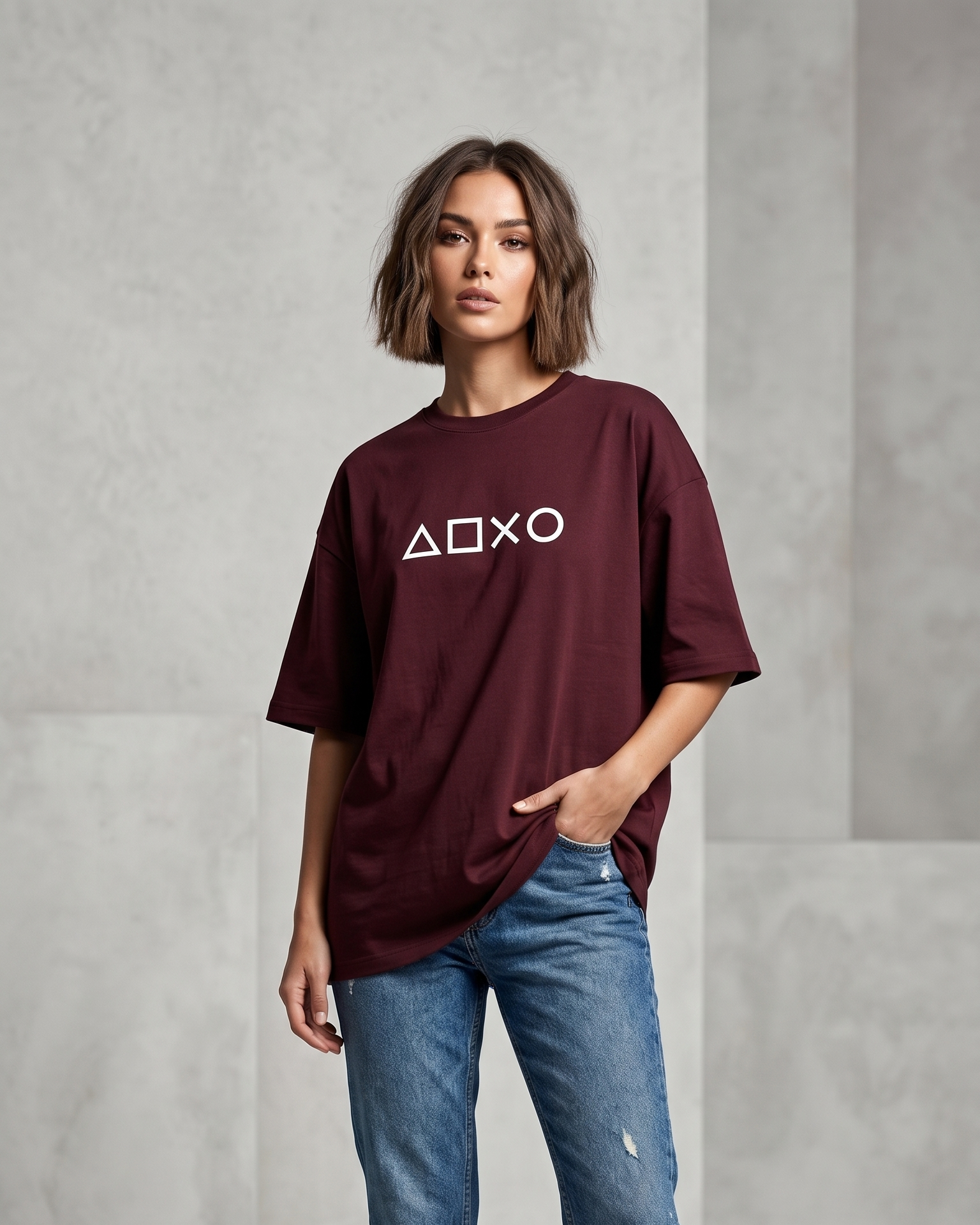 Gaming Symbols Wine Oversized Unisex T-Shirt | 240 GSM Cotton - Image 2