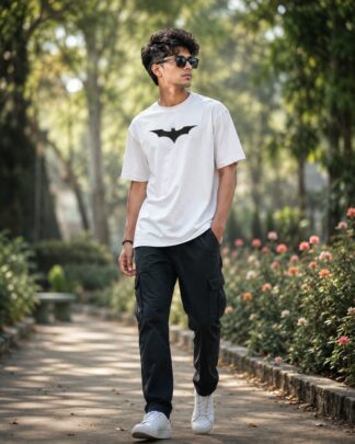 Batman Logo White Oversized Boxy T-Shirt