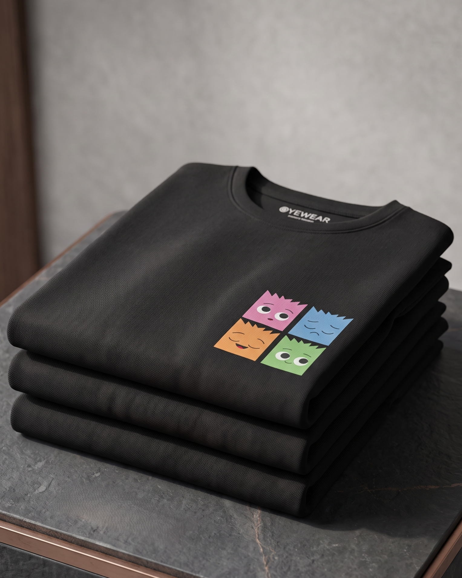 Black Oversized T-Shirt | Cute Mood Faces Graphic Unisex Tee - Image 3