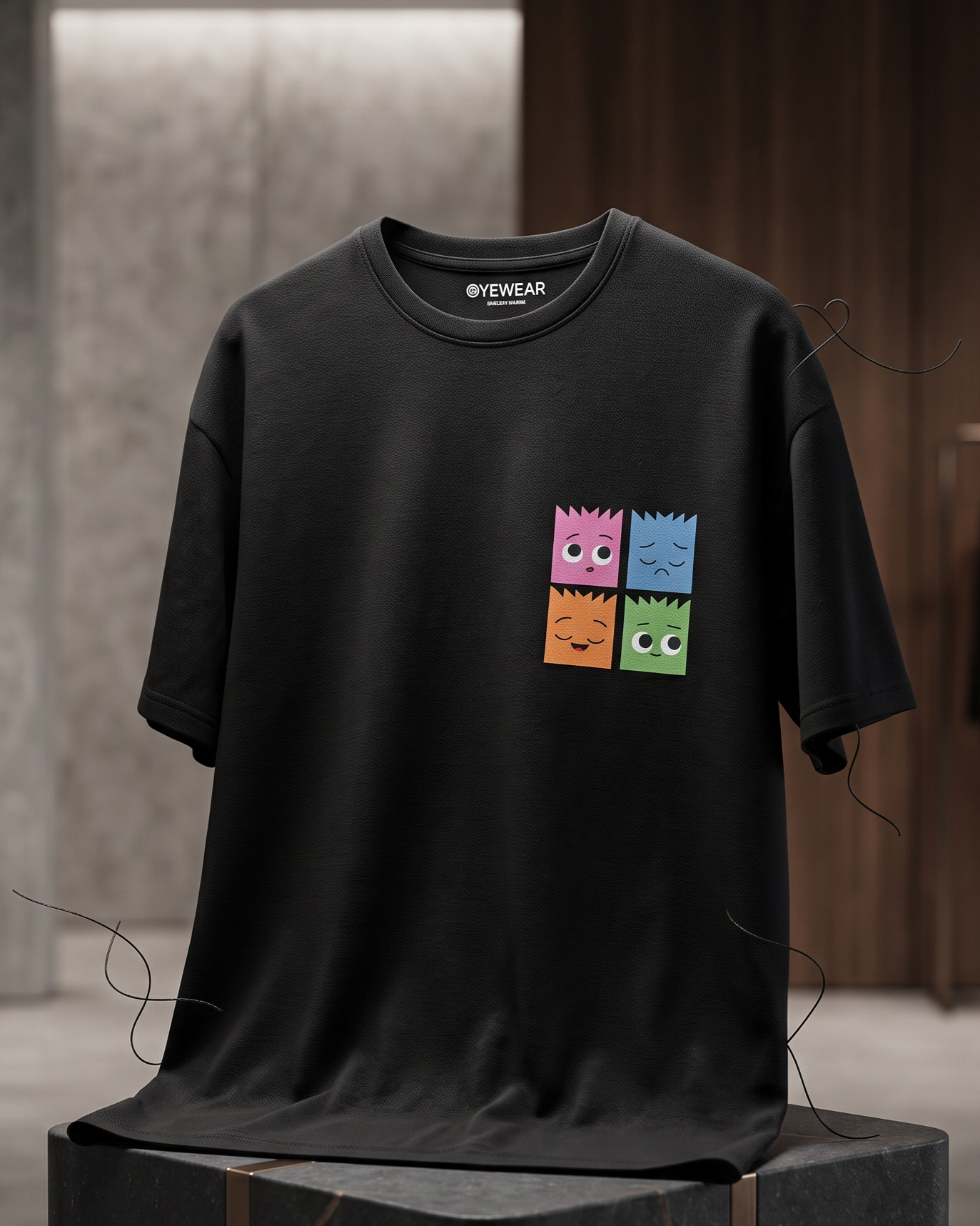 Black Oversized T-Shirt | Cute Mood Faces Graphic Unisex Tee - Image 4