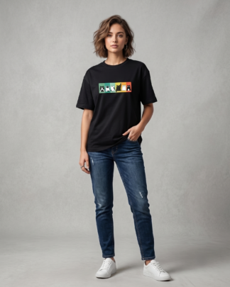 Cute Cats Black Boxy Unisex Oversized T-Shirt
