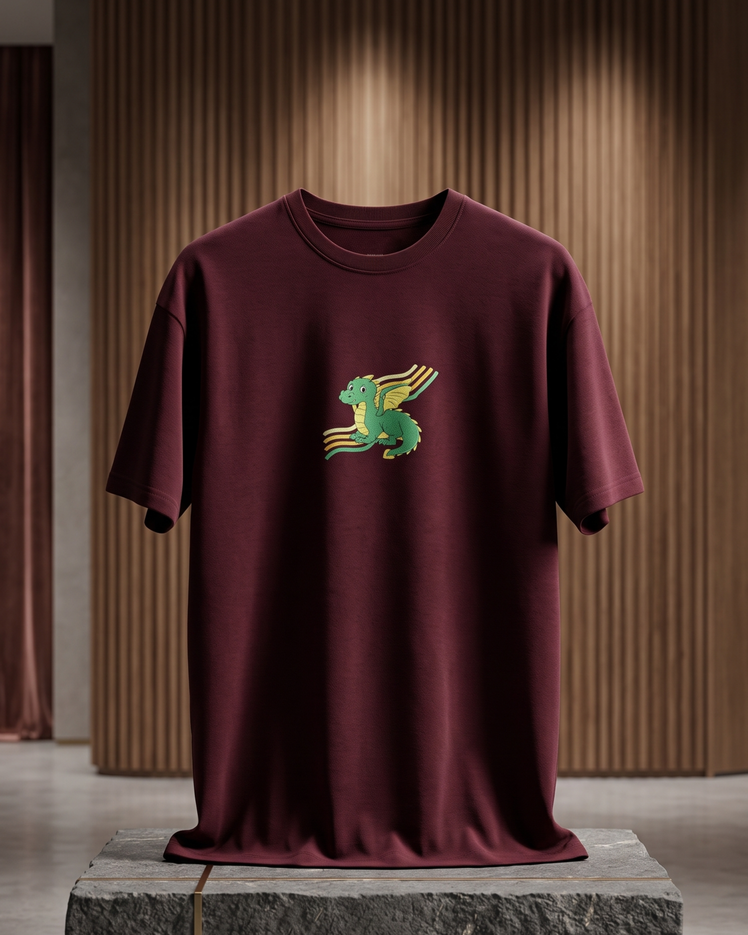 Cute Green Dragon Embroidery Oversized T-Shirt – Wine | 240 GSM Premium Cotton | Unisex - Image 4
