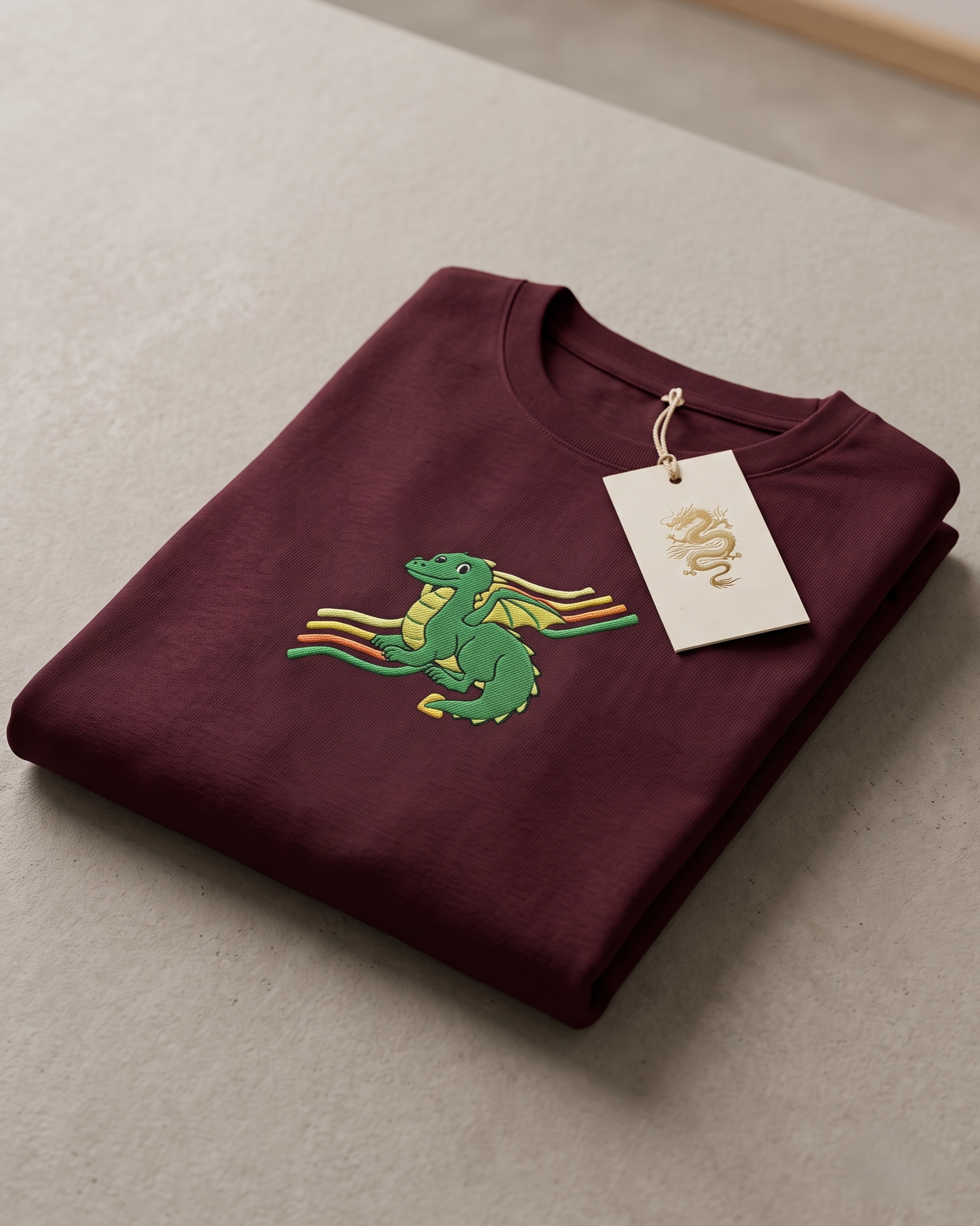 Cute Green Dragon Embroidery Oversized T-Shirt – Wine | 240 GSM Premium Cotton | Unisex - Image 2