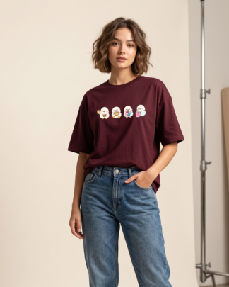 Cute Duck Cartoon Wine Boxy Unisex Oversized T-Shirt | Oyewear