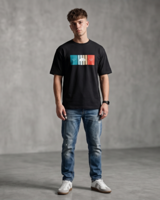 Let's Go Typography Black Boxy Unisex Oversized T-Shirt