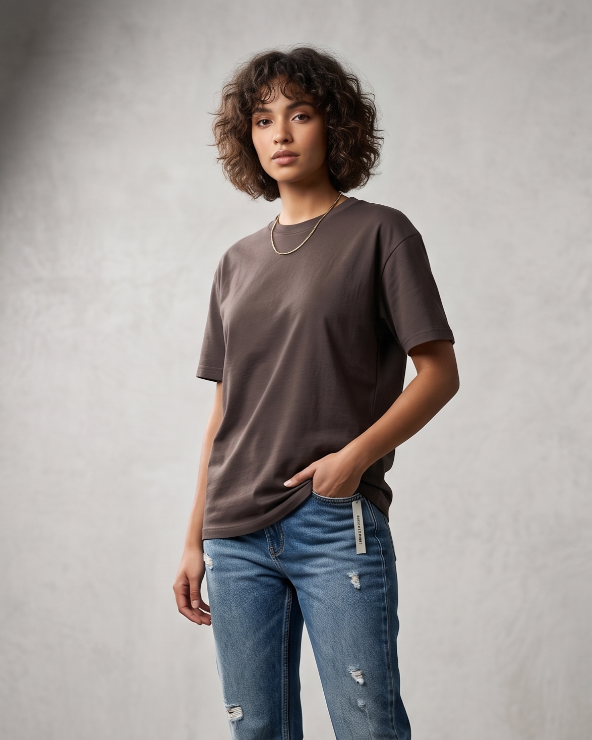 Plain Oversized Boxy Unisex T-Shirt – Dark Taupe - Image 4