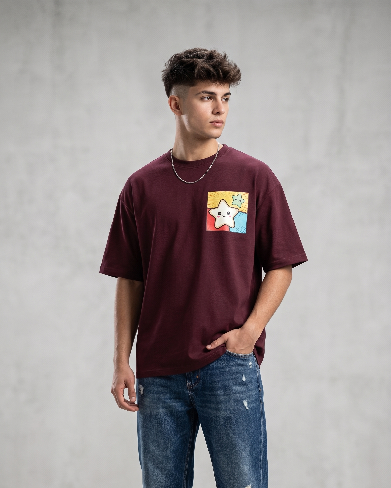 Wine Oversized T-Shirt | Cute Star Graphic Unisex T-Shirt - Image 2