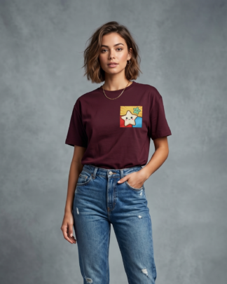 Wine Oversized T-Shirt with Cute Star Graphic | Premium Cotton Unisex Tee by OyeWear