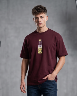 Wine Oversized T-Shirt with Stop Road Graphic Print | Premium Cotton Unisex T-Shirt by OyeWear