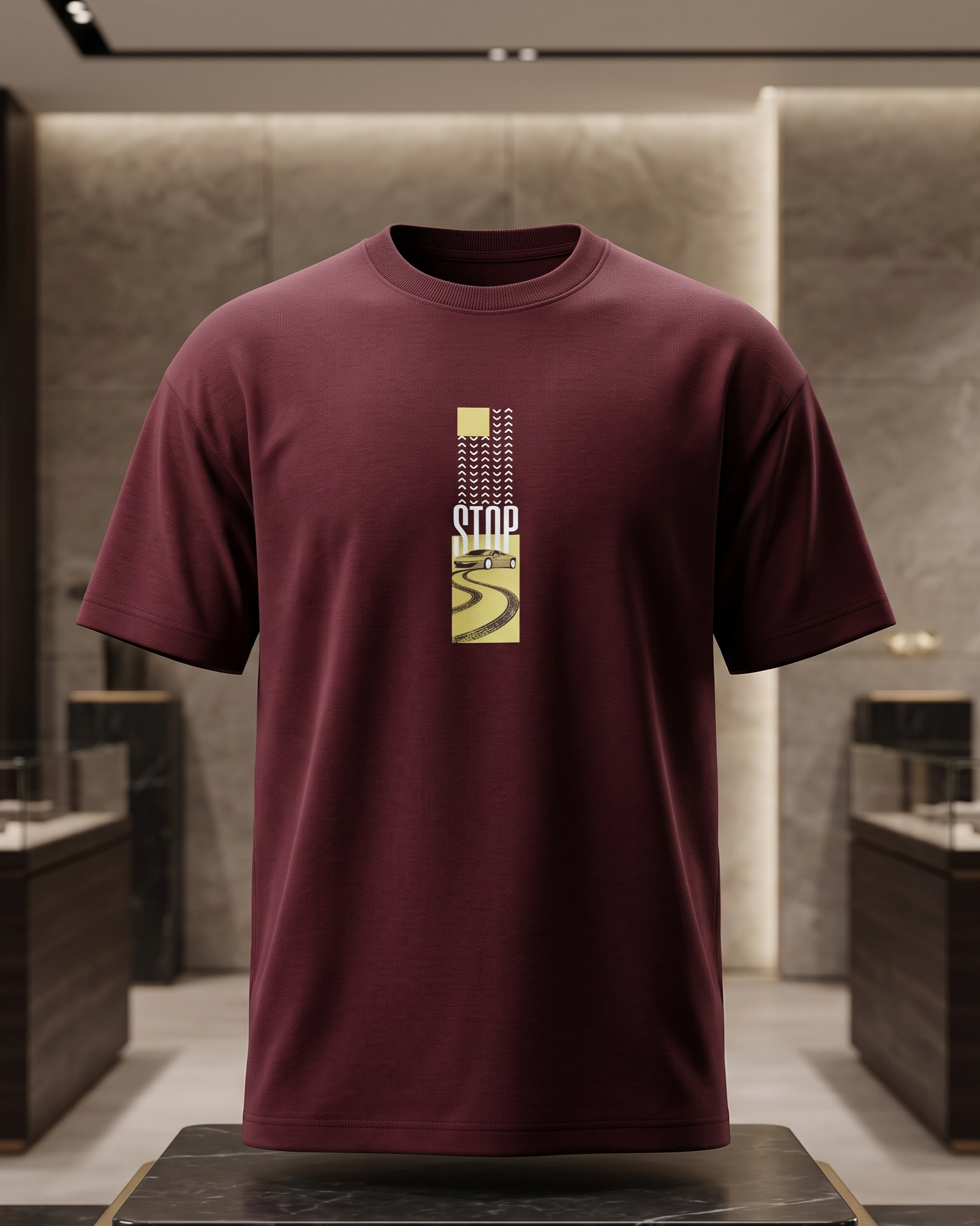Wine Oversized T-Shirt | Stop Road Graphic Unisex T-Shirt - Image 3