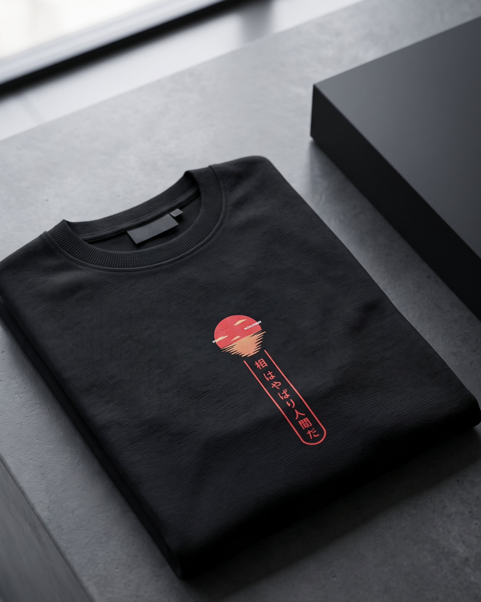Japanese Sunset Black Oversized Unisex T-Shirt | 240 GSM Cotton - Image 3