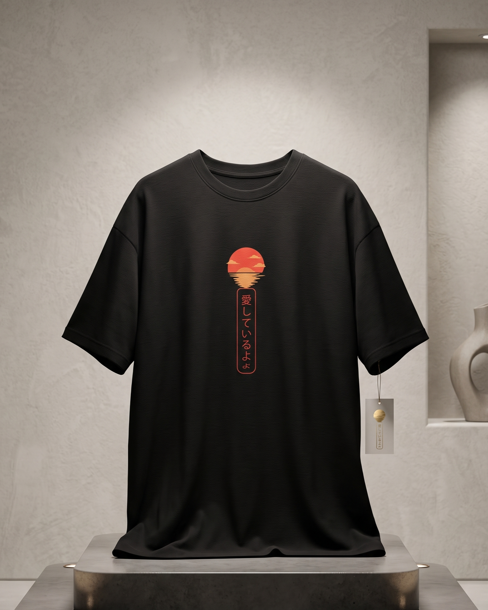 Japanese Sunset Black Oversized Unisex T-Shirt | 240 GSM Cotton - Image 5