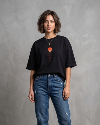 Japanese Sunset Black Oversized Unisex T-Shirt