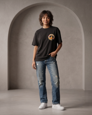 Travel Scooter Oversized Black 240 GSM Cotton T-Shirt by OyeWear